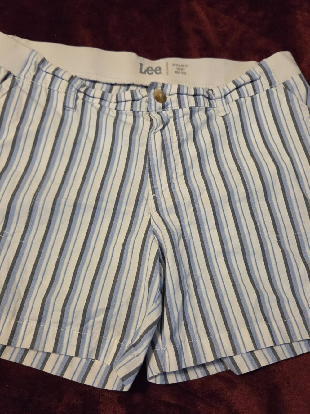 cargo shorts blue and white striped pattern mid rise fit size 12 - Picture 1 of 6